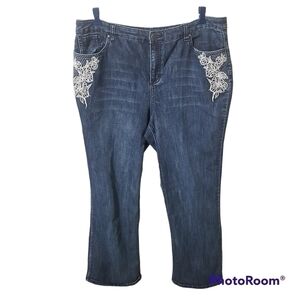 Christopher & Banks High Rise Floral Embroidered Straight Leg Blue Jeans